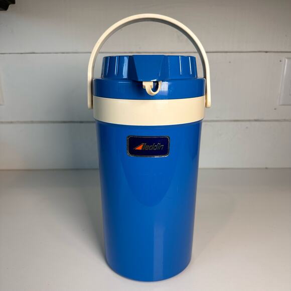 Vintage Aladdin Pump-A-Drink Thermos Blue Plastic Serveware Hot/Cold Camping - Picture 1 of 7